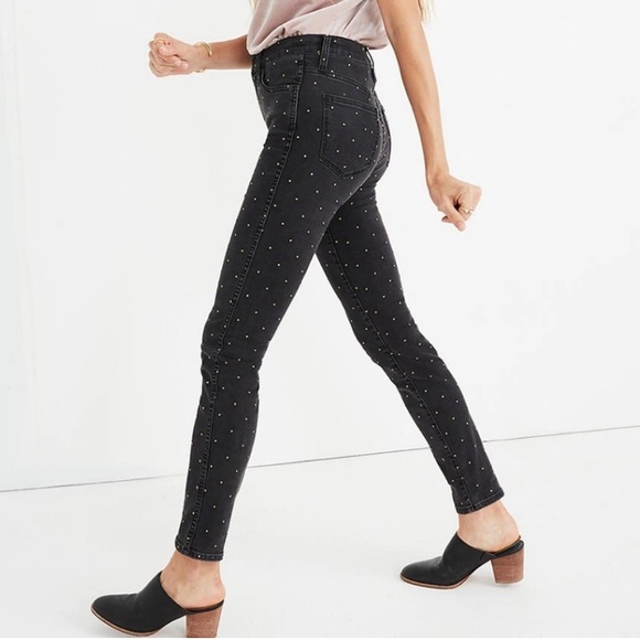Madewell Denim - Madewell 10" High Rise Skinny Jeans Faded Black with Gold Polka Dots